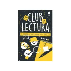 Mi club de lectura: un diario para compartir recomendaciones literarias. Personajes animados, estrellas y una taza de café invitan a la lectura.
