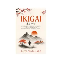 Libro "Ikigai" de Kaito Watanabe, uno de los libros japoneses recomendados para descubrir el sentido de la vida. Ilustra un paisaje montañoso con un viajero.