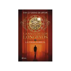 La portada del libro "La saga de los longevos: La vieja familia" muestra un símbolo de infinito y un hombre solitario en un pasillo.