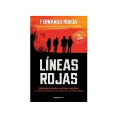 Portada del libro "Líneas Rojas" de Fernando Rueda, con siluetas de personas y el título destacado.