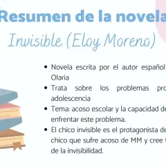 Resumen de "Invisible" de Eloy Moreno. Trata sobre el acoso escolar y un niño que cree tener el poder de la invisibilidad.