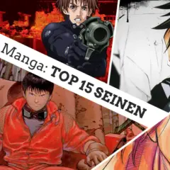 Collage de personajes de mangas seinen, incluyendo a Motoko Kusanagi, un soldado con arma, L de Death Note y Ken Kaneki.