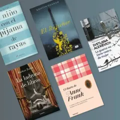 Cinco novelas sobre la Segunda Guerra Mundial: "El niño con el pijama de rayas", "La ladrona de libros", "El diario de Anne Frank", "La guerra no tiene rostro de mujer" y "El Ruiseñor".