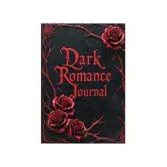 Diario de **libro dark romance** con rosas rojas y ramas retorcidas sobre fondo negro.