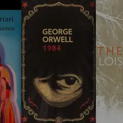 Tres portadas de novelas distópicas: "Todo lo que amamos y dejamos atrás", "1984" de George Orwell y "The Giver" de Lois Lowry.