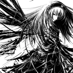 Una figura femenina de estilo anime con cabello largo y oscuro, envuelta en un torbellino de trazos negros, evoca un sentimiento de misterio y su seinen significado.