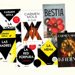 Libros de Carmen Mola, autora de "La Novia", "Las Madres", "La Bestia", "El Clan", "La Nena", "La Red Púrpura" y "El Infierno".