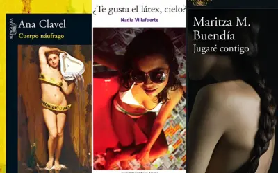 Tres portadas de libros: una mujer con cinta de "prohibido pasar", otra con gafas de sol y bikini, y la espalda de una mujer con trenza. Sugieren lecturas eróticas.