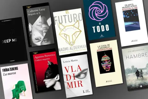 Colección de libros de **literatura distópica** y suspense, con portadas impactantes que invitan a mundos sombríos y reflexiones profundas.