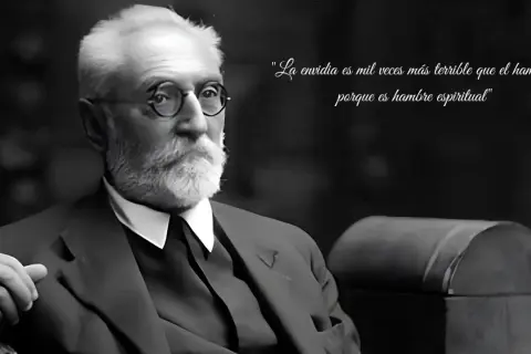Retrato de Miguel de Unamuno, con su cita sobre la envidia. Curiosidades de Miguel de Unamuno.