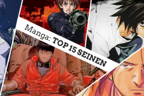 Collage de personajes de mangas seinen, incluyendo a Motoko Kusanagi, un soldado con arma, L de Death Note y Ken Kaneki.