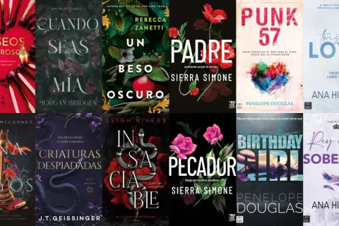 Portadas de libros que exploran el **dark romance**: deseos peligrosos, amores posesivos y pecados oscuros.