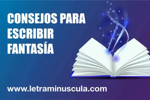 Consejos para escribir literatura fantástica. Un libro abierto emite luces y espirales mágicas.