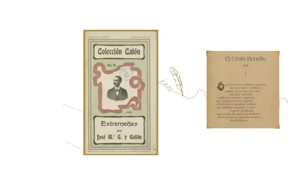 Portadas de libros de escritores extremeños: "Colección Calón" con retrato y "El Cristu Benditu" con poesía.