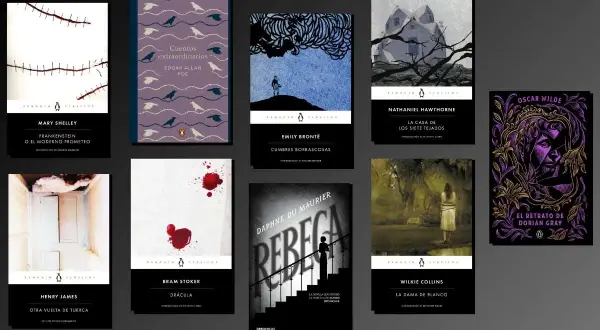 Colección de libros de literatura gótica: Frankenstein, Cuentos extraordinarios, Cumbres borrascosas, La casa de los siete tejados, Drácula, Rebeca, La dama de blanco y El retrato de Dorian Gray.