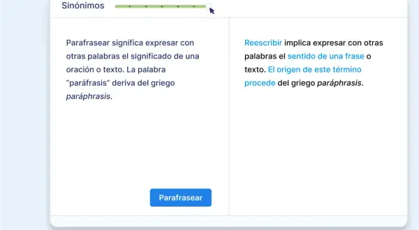 Explicación de "parafrasear" y "reescribir", que es decir lo mismo con otras palabras.