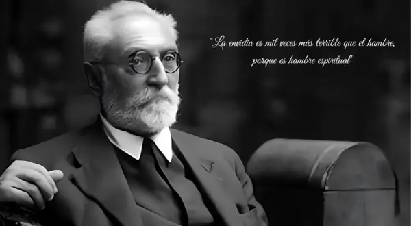 Retrato de Miguel de Unamuno, con su cita sobre la envidia. Curiosidades de Miguel de Unamuno.