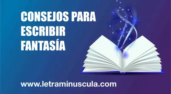 Consejos para escribir literatura fantástica. Un libro abierto emite luces y espirales mágicas.