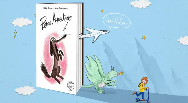 Un libro de lectura para niños de 8 a 10 años, "Perro Apestoso", inspira aventuras con un dragón, un avión y un niño en patinete.