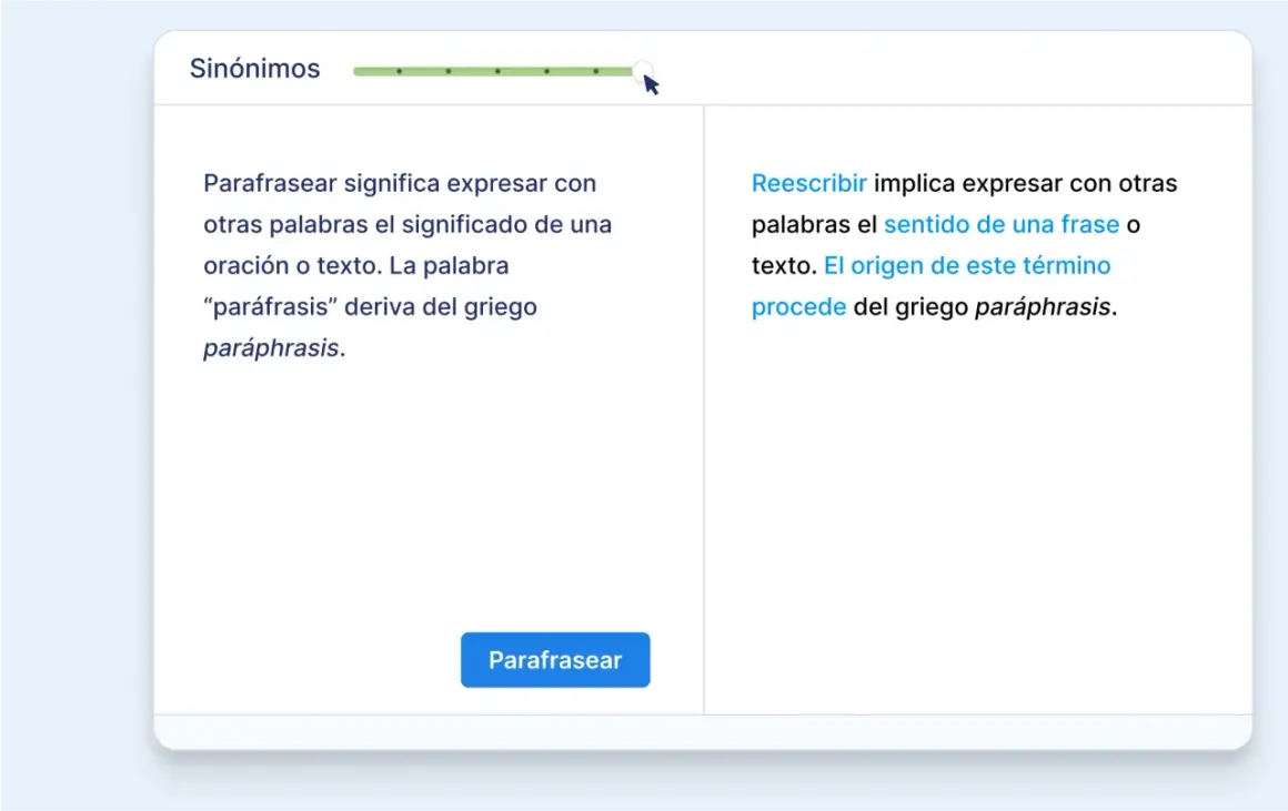 Explicación de "parafrasear" y "reescribir", que es decir lo mismo con otras palabras.