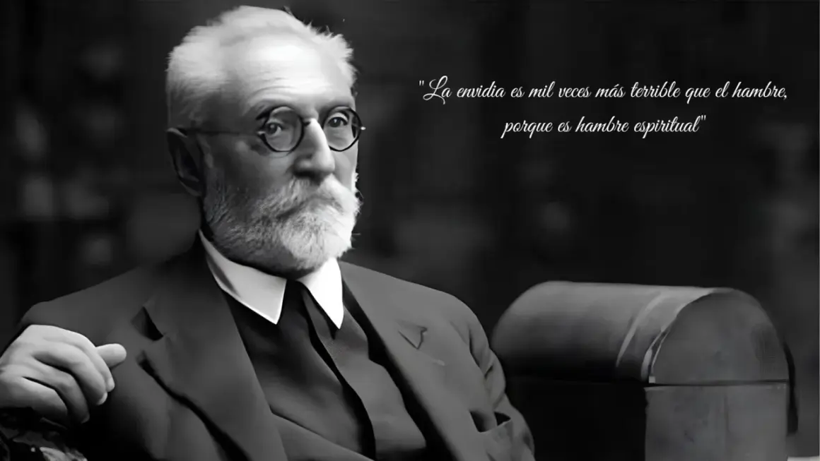Retrato de Miguel de Unamuno, con su cita sobre la envidia. Curiosidades de Miguel de Unamuno.