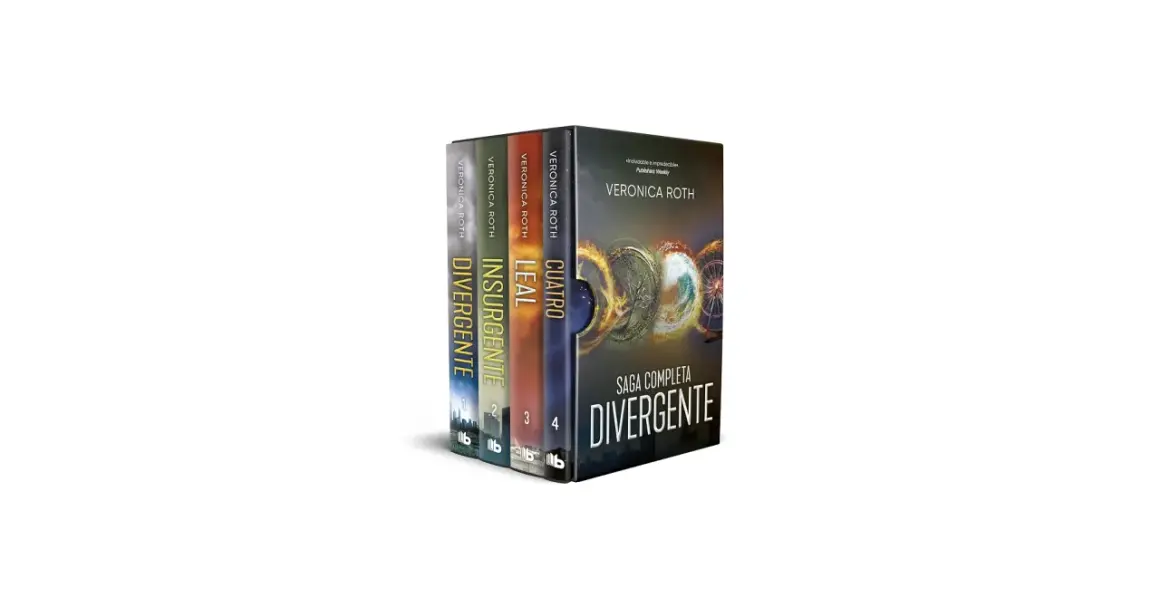 La saga completa de libros Divergente de Veronica Roth, en orden: Divergente, Insurgente, Leal y Cuatro.