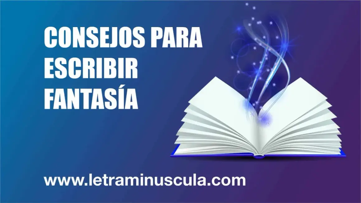 Consejos para escribir literatura fantástica. Un libro abierto emite luces y espirales mágicas.