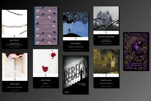 Colección de libros de literatura gótica: Frankenstein, Cuentos extraordinarios, Cumbres borrascosas, La casa de los siete tejados, Drácula, Rebeca, La dama de blanco y El retrato de Dorian Gray.