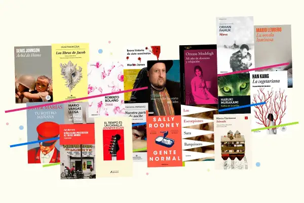 Montaje de portadas de libros que representan las mejores novelas del siglo XXI, con títulos como "El árbol de humo" y "La vegetariana".
