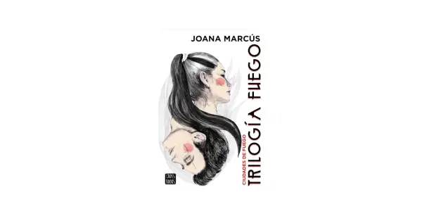 Ilustración de dos rostros entrelazados, representando la "Trilogía de Fuego" de Joana Marcús.