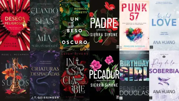 Portadas de libros que exploran el **dark romance**: deseos peligrosos, amores posesivos y pecados oscuros.